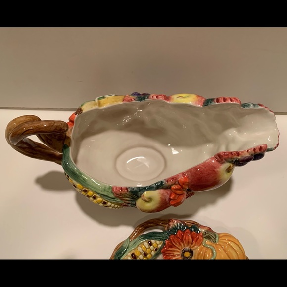 COPY - FITZ & FLOYD AUTUMN BOUNTY GRAVY BOAT & PLATE. - Picture 4 of 13